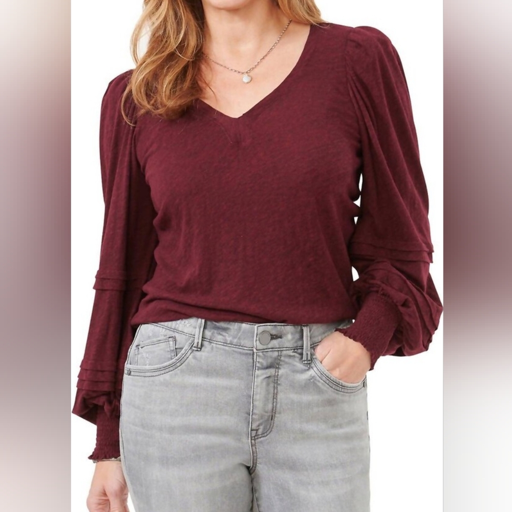 NWT DEMOCRACY Blouson Puff Sleeves Blouse In Heather Wineberry (1X)